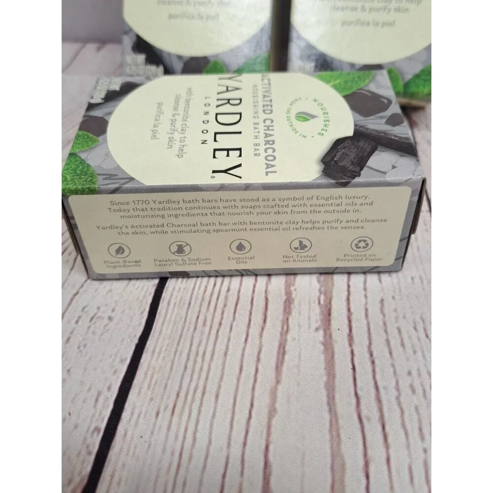 (3)‎ Yardley Activated Charcoal Bar Soap Lardley London Nourishing Bars 4.25 oz